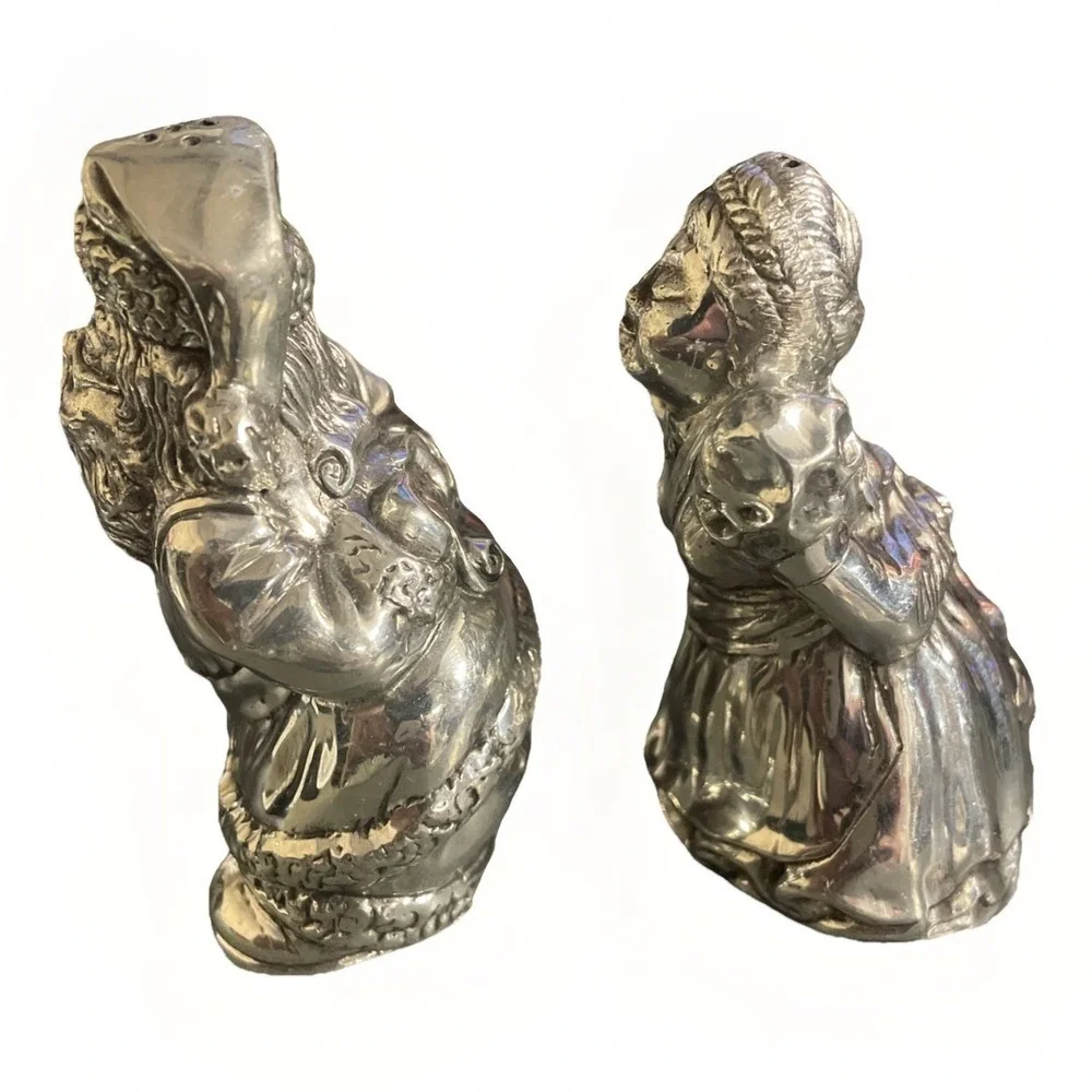 Vintage Pewter Kirk Stieff Williamsburg‎ Christmas Santa Salt And Pepper Shakers